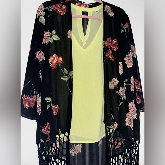 Tops - Kimono floral with Fringe + old navy sleeveless shirt